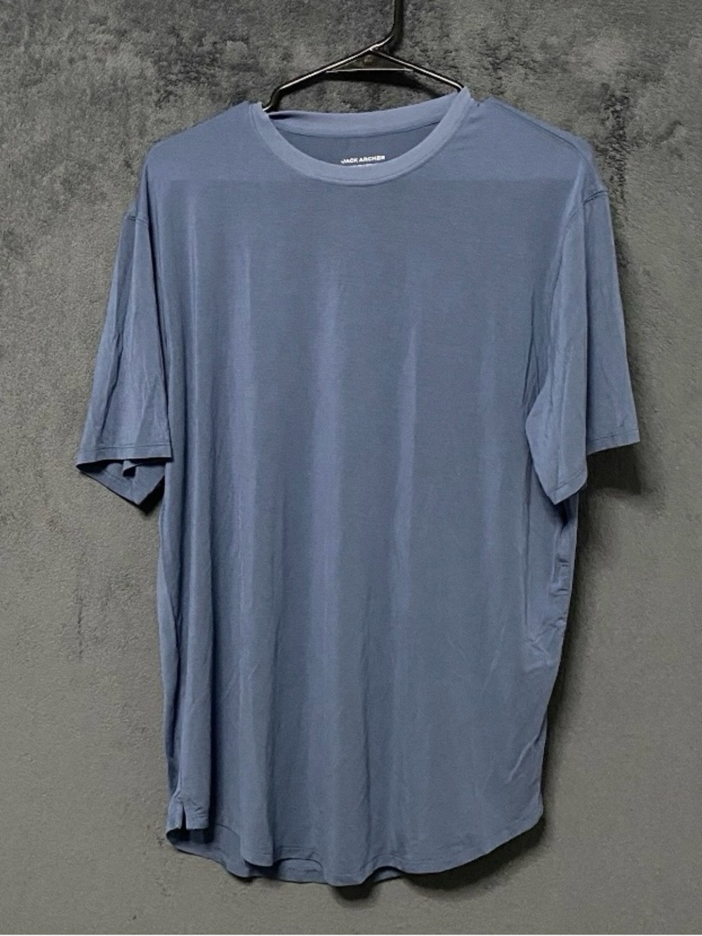 Jack Archer Anytime Tee Shirt Mens L Blue Short Sleeve Crew Neck Curved Hem Top